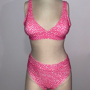 Brand New Pink High Waisted Dalmatian Print Bikini